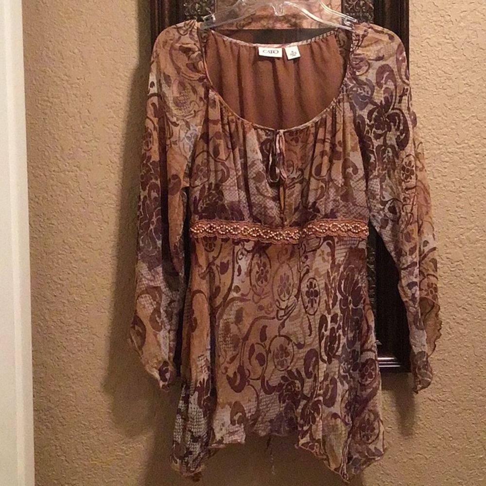 Cato gently worn flowy top. Still in good condition.  Brown, tan & cream colors.